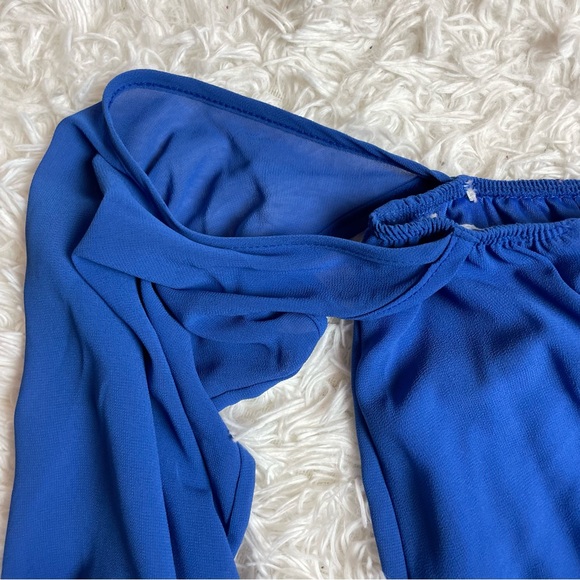 Off-the-Shoulder Blue Bow Dress - Picture 2 of 7